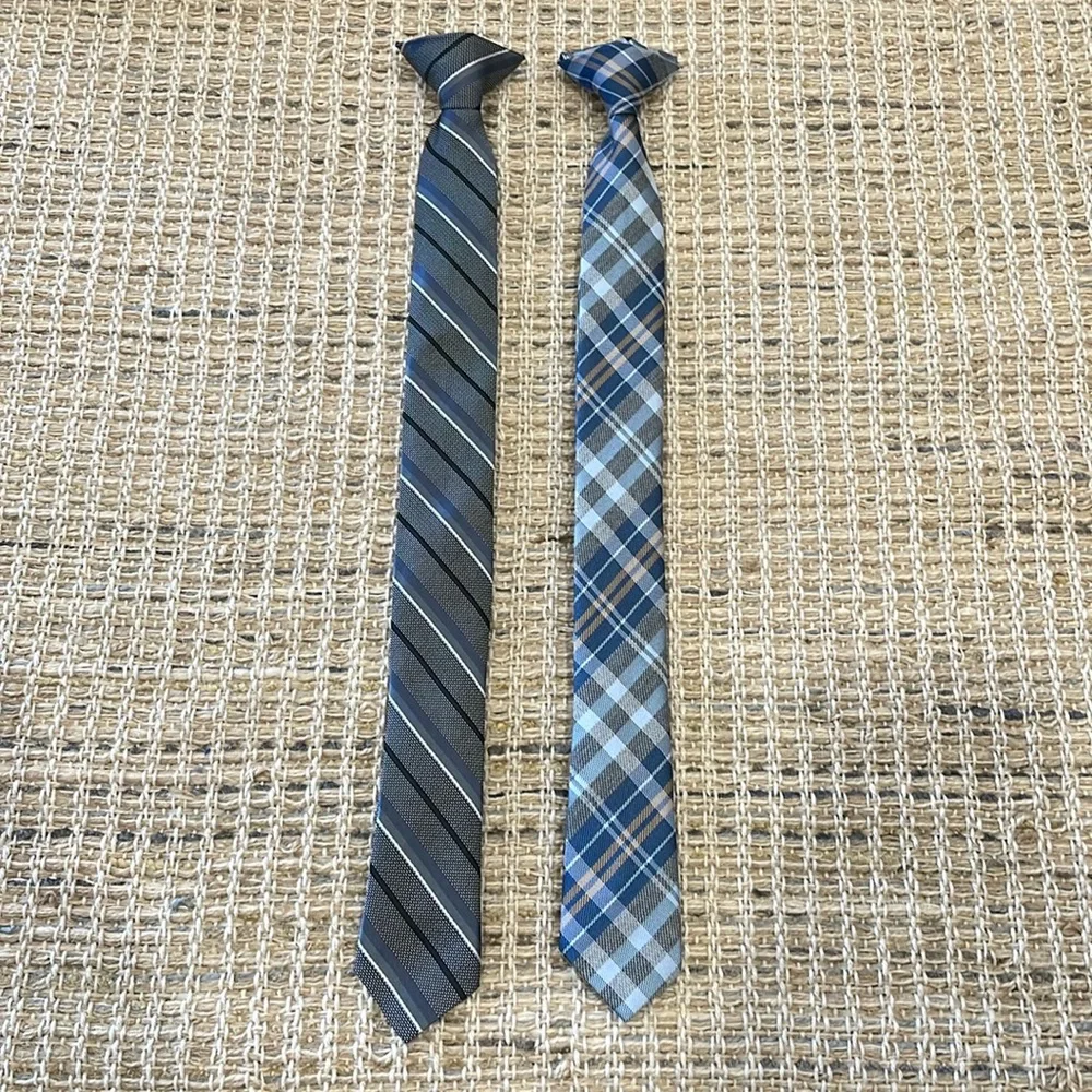 2 Kids size Clip on Ties Blue and Gray